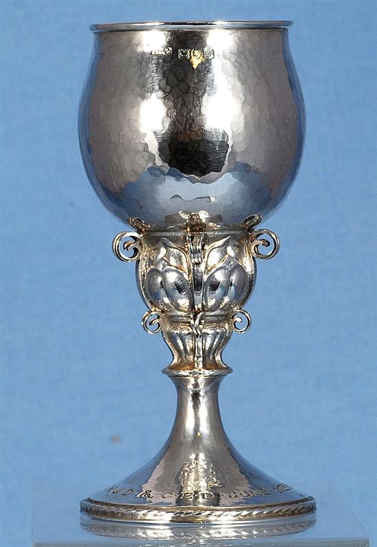 An Edwardian Arts & Crafts silver goblet, by Omar Ramsden & Alwyn Carr, Height 152mm Weight 5.5oz/174grms